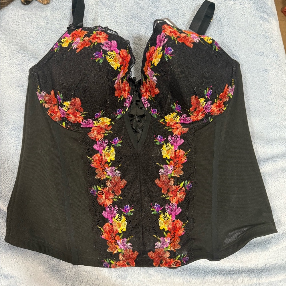 Cacique Black Lace Bra with Colorful Floral Design